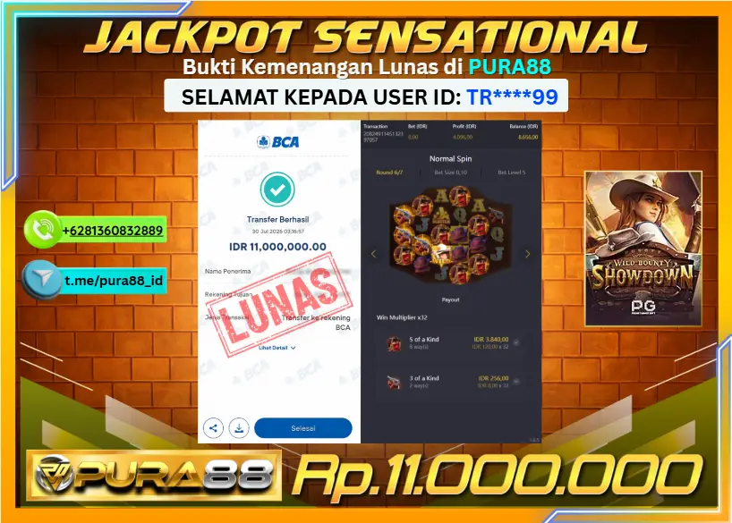 PURA88 JACKPOT WILD BOUNTY SHOWDOWN Rp 11.000.000,- LUNAS